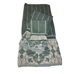 3 piece vintage Royal Velvet by Fieldcrest Green & White Striped Towel set